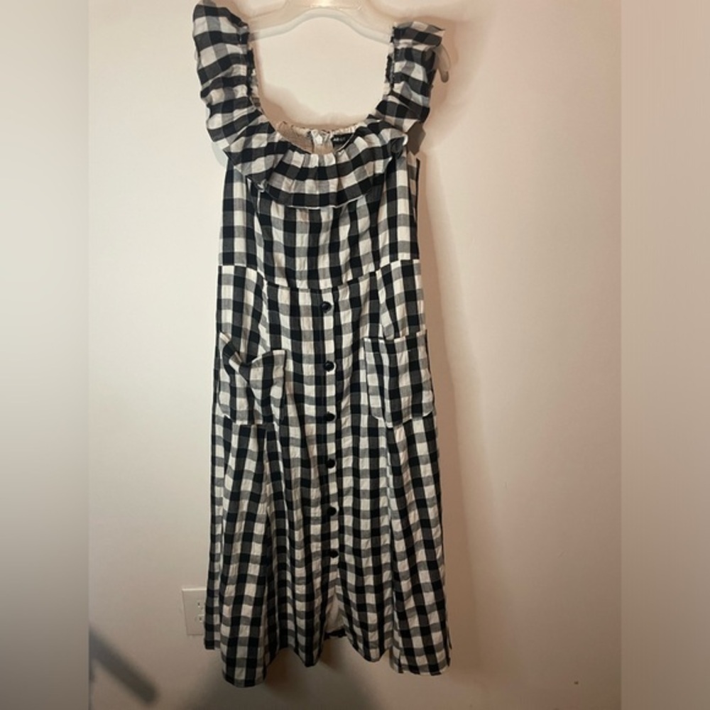 SUGAR LIPS Dress Womens Size Large Ruffle Gingham‎ Picnic Button Front Black